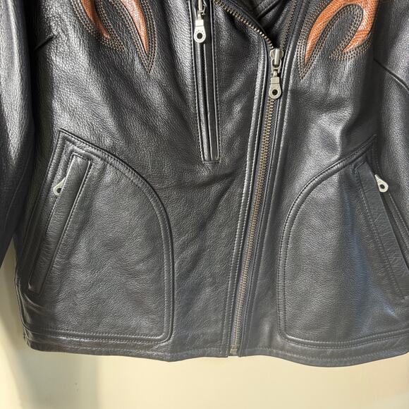 Vintage Harley Davidson Motorcycle Jacket Women SZ M Black Brown Flames EUC - Picture 12 of 12